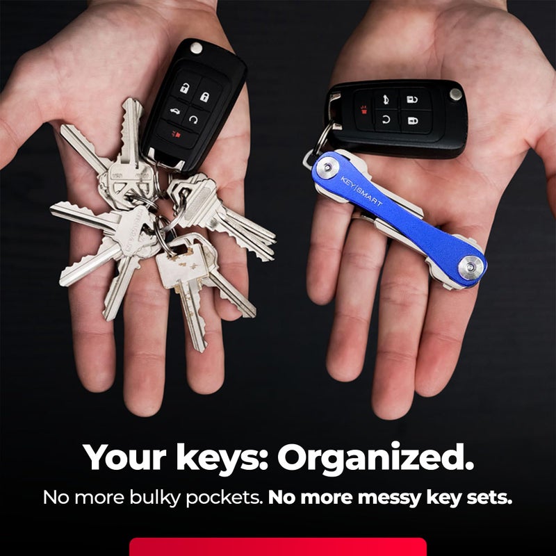 key smart KeySmart Original Key Holder - Compact Key Organizer for Key Chain, Minimalist Clutter-Free EDC Keychains Key Ring, Blue, 14 Keys - Image 2